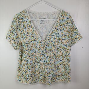 Torrid Women's Soft Fitted Rib Knit Lace Top Size 1 Crop Ditsy Floral Stretch